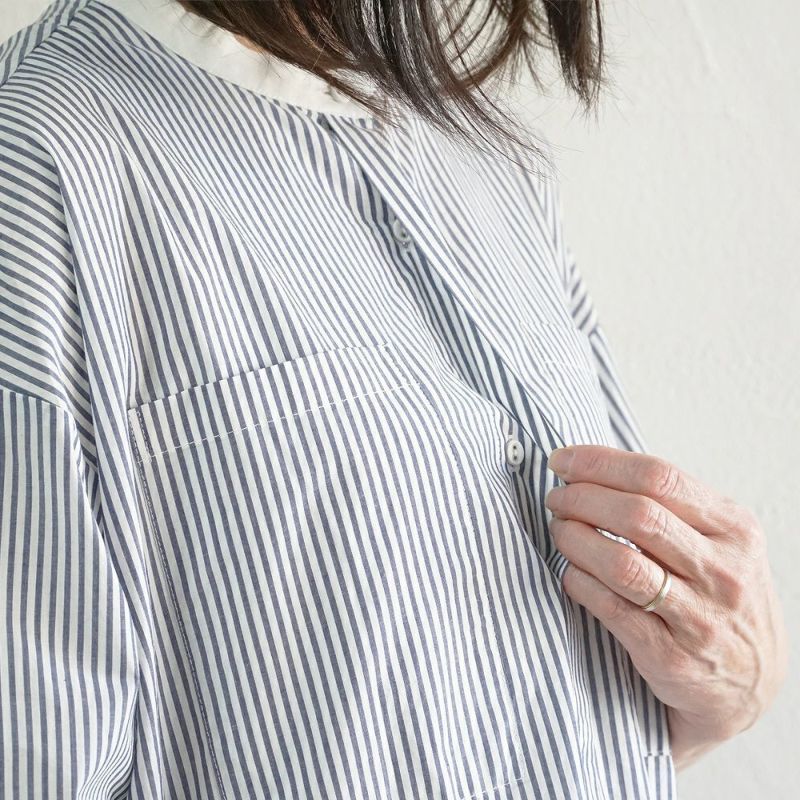 Branch m‘.,ブランチエム,ナチュラル,30代,40代,50代,60代,コットン,ゆったり,半袖ワンピース,ワンピース,シャツワンピース,バンドカラー