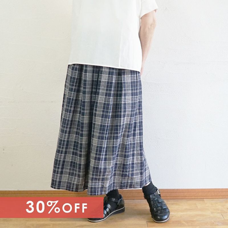 Branch m‘.,ブランチエム,ナチュラル,30代,40代,50代,60代,コットン,skirt,スカート,チェックスカート,フレアスカート,タックスカート