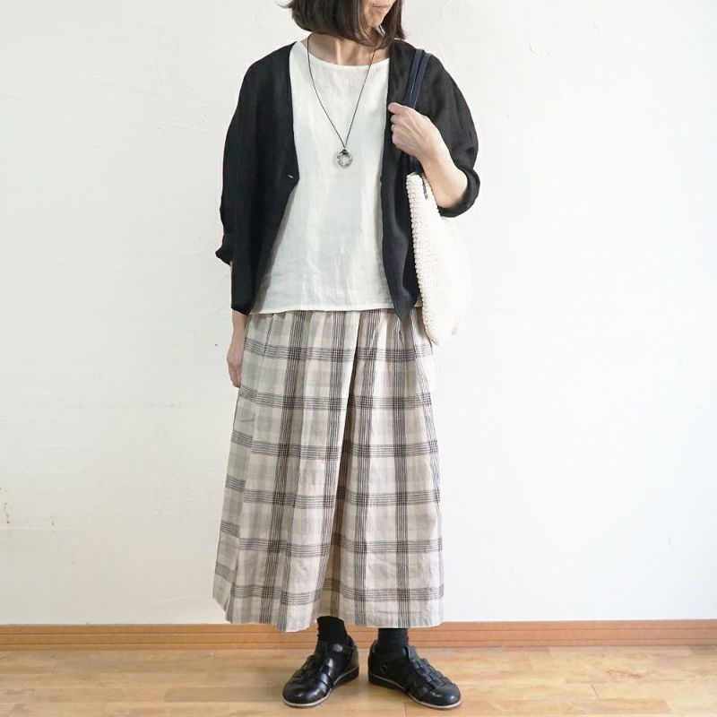 Branch m‘.,ブランチエム,ナチュラル,30代,40代,50代,60代,コットン,skirt,スカート,チェックスカート,フレアスカート,タックスカート