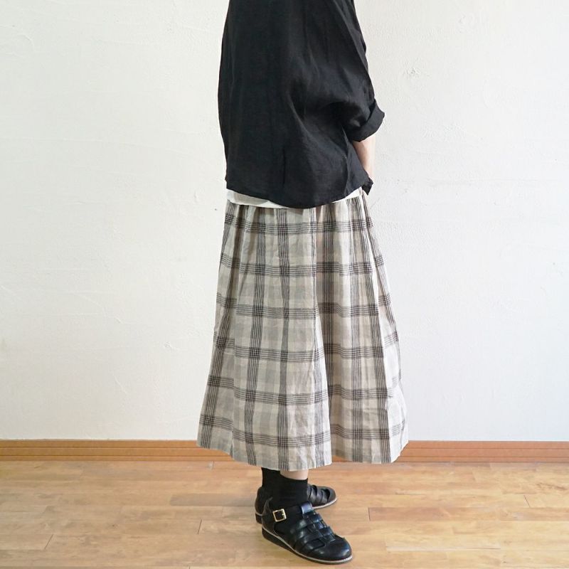 Branch m‘.,ブランチエム,ナチュラル,30代,40代,50代,60代,コットン,skirt,スカート,チェックスカート,フレアスカート,タックスカート
