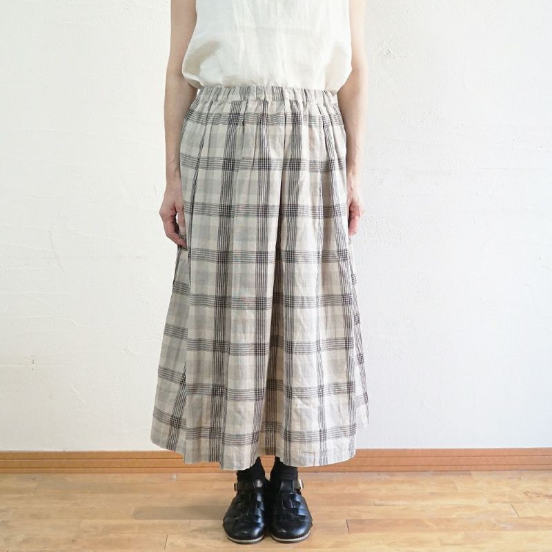 Branch m‘.,ブランチエム,ナチュラル,30代,40代,50代,60代,コットン,skirt,スカート,チェックスカート,フレアスカート,タックスカート
