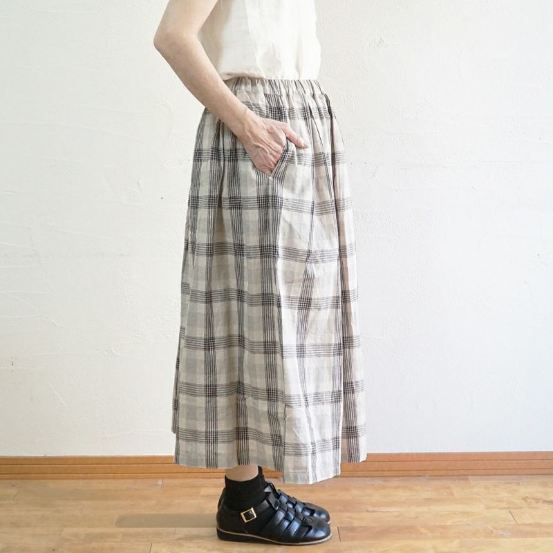 Branch m‘.,ブランチエム,ナチュラル,30代,40代,50代,60代,コットン,skirt,スカート,チェックスカート,フレアスカート,タックスカート