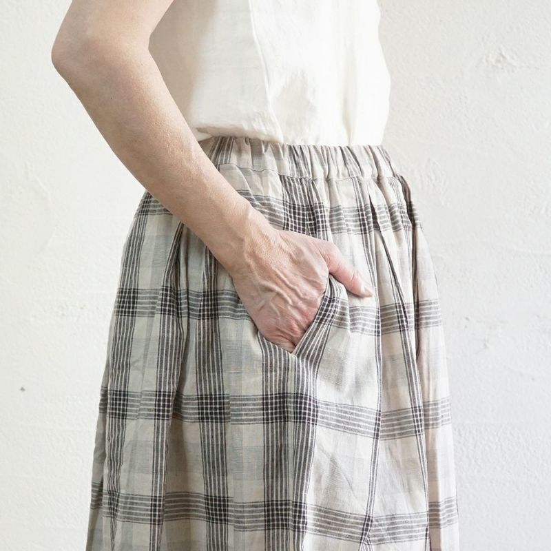 Branch m‘.,ブランチエム,ナチュラル,30代,40代,50代,60代,コットン,skirt,スカート,チェックスカート,フレアスカート,タックスカート