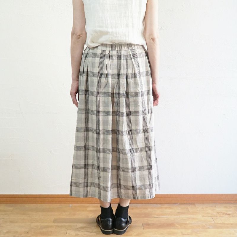 Branch m‘.,ブランチエム,ナチュラル,30代,40代,50代,60代,コットン,skirt,スカート,チェックスカート,フレアスカート,タックスカート