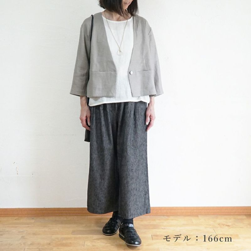 Branch m‘.,ブランチエム,ナチュラル,30代,40代,50代,60代,コーデセット,コーディネートセット,セット売り,ゆったり,ジャケット,リネンジャケット,ノーカラージャケット,Vネックジャケット,パンツ,デニムパンツ,ワイドパンツ,サイドポケットパンツ,リネンデニム,リネンコットンデニム,