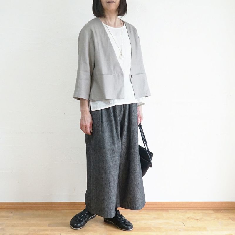 Branch m‘.,ブランチエム,ナチュラル,30代,40代,50代,60代,コーデセット,コーディネートセット,セット売り,ゆったり,ジャケット,リネンジャケット,ノーカラージャケット,Vネックジャケット,パンツ,デニムパンツ,ワイドパンツ,サイドポケットパンツ,リネンデニム,リネンコットンデニム,