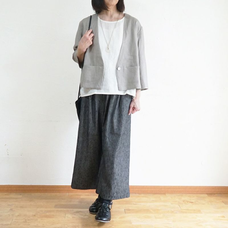 Branch m‘.,ブランチエム,ナチュラル,30代,40代,50代,60代,コーデセット,コーディネートセット,セット売り,ゆったり,ジャケット,リネンジャケット,ノーカラージャケット,Vネックジャケット,パンツ,デニムパンツ,ワイドパンツ,サイドポケットパンツ,リネンデニム,リネンコットンデニム,