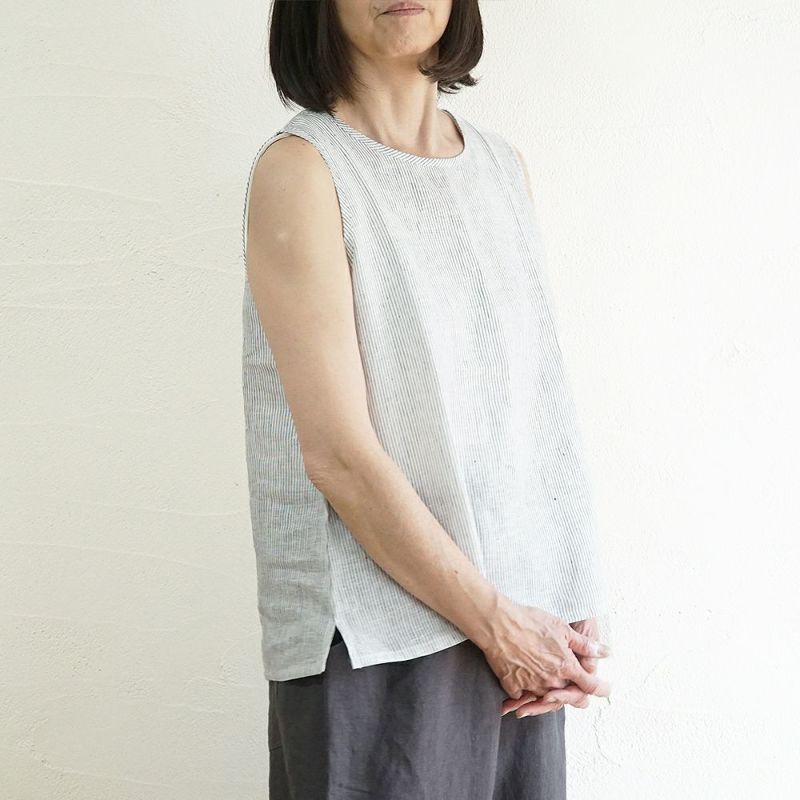 Branch m‘.,ブランチエム,ナチュラル,30代,40代,50代,60代,リネン,ゆったり,タンクトップ,ノースリーブ,ストラップ,リネンタンクトップ 
