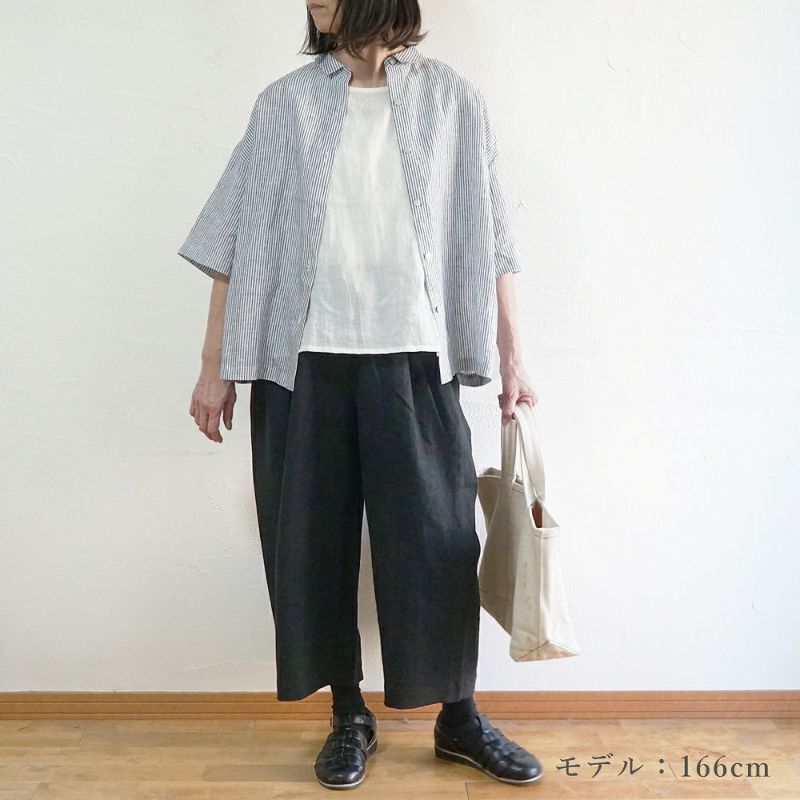 Branch m‘.,ブランチエム,ナチュラル,30代,40代,50代,60代,リネン,ゆったり,シャツ,ブラウス,リネンシャツ,リネンブラウス,ストライプ,ストライプシャツ,ストラップブラウス,ビッグシャツ,オーバーサイズ,5分袖