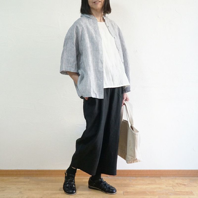Branch m‘.,ブランチエム,ナチュラル,30代,40代,50代,60代,リネン,ゆったり,シャツ,ブラウス,リネンシャツ,リネンブラウス,ストライプ,ストライプシャツ,ストラップブラウス,ビッグシャツ,オーバーサイズ,5分袖