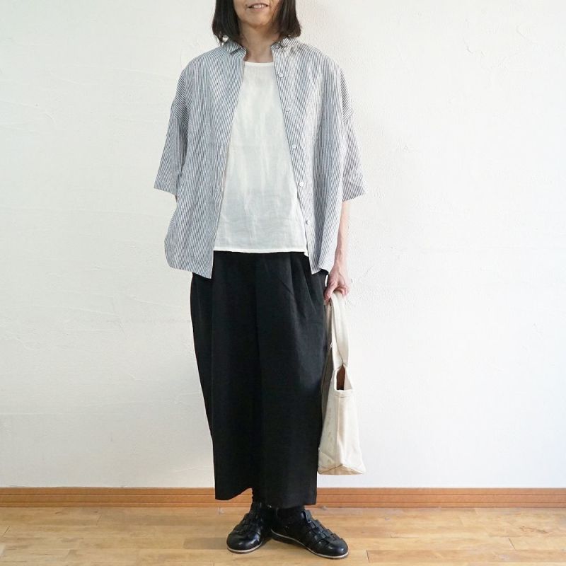 Branch m‘.,ブランチエム,ナチュラル,30代,40代,50代,60代,リネン,ゆったり,シャツ,ブラウス,リネンシャツ,リネンブラウス,ストライプ,ストライプシャツ,ストラップブラウス,ビッグシャツ,オーバーサイズ,5分袖