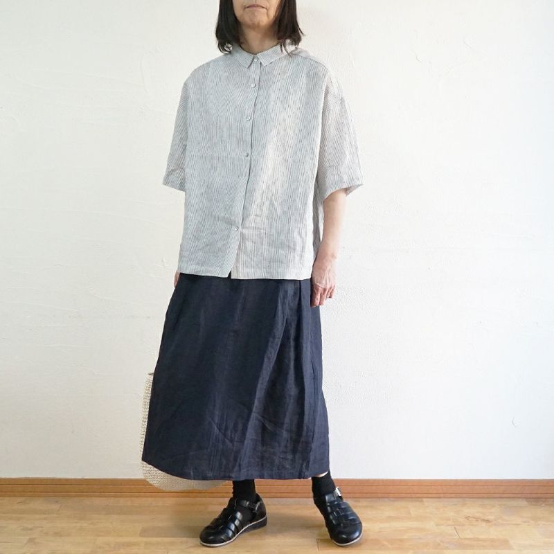 Branch m‘.,ブランチエム,ナチュラル,30代,40代,50代,60代,リネン,ゆったり,シャツ,ブラウス,リネンシャツ,リネンブラウス,ストライプ,ストライプシャツ,ストラップブラウス,ビッグシャツ,オーバーサイズ,5分袖