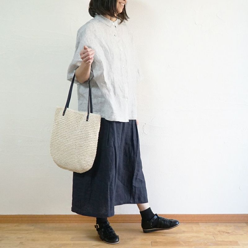 Branch m‘.,ブランチエム,ナチュラル,30代,40代,50代,60代,リネン,ゆったり,シャツ,ブラウス,リネンシャツ,リネンブラウス,ストライプ,ストライプシャツ,ストラップブラウス,ビッグシャツ,オーバーサイズ,5分袖