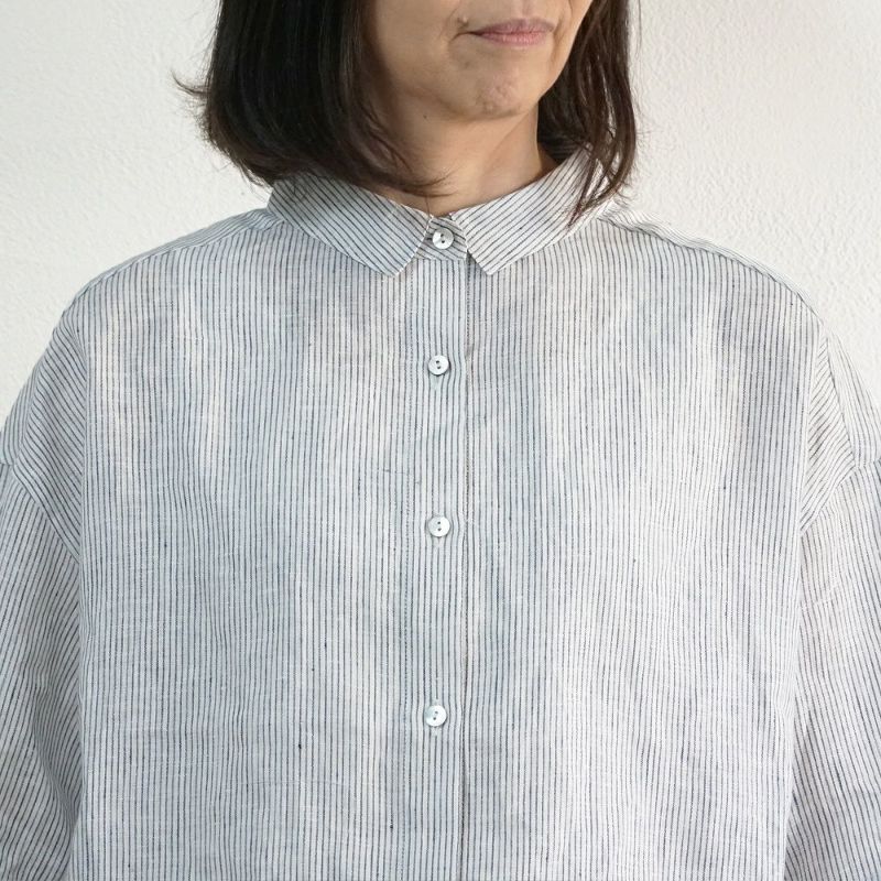 Branch m‘.,ブランチエム,ナチュラル,30代,40代,50代,60代,リネン,ゆったり,シャツ,ブラウス,リネンシャツ,リネンブラウス,ストライプ,ストライプシャツ,ストラップブラウス,ビッグシャツ,オーバーサイズ,5分袖
