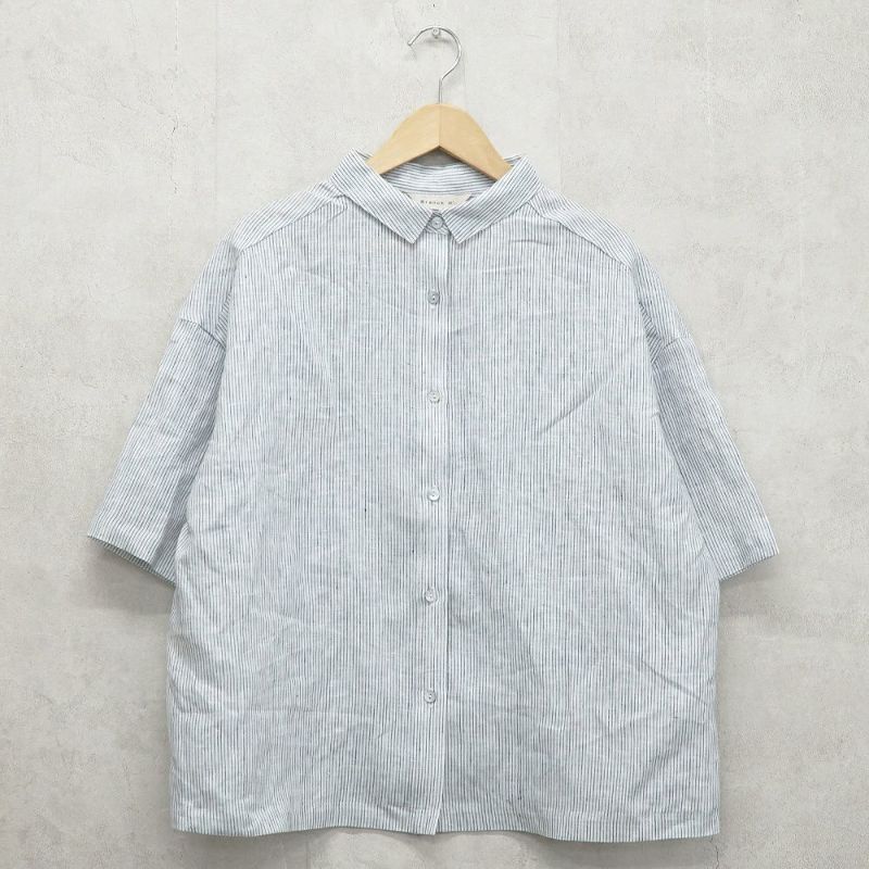 Branch m‘.,ブランチエム,ナチュラル,30代,40代,50代,60代,リネン,ゆったり,シャツ,ブラウス,リネンシャツ,リネンブラウス,ストライプ,ストライプシャツ,ストラップブラウス,ビッグシャツ,オーバーサイズ,5分袖
