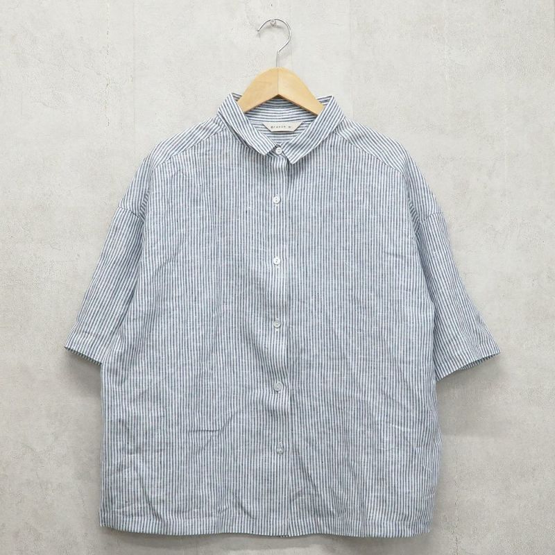 Branch m‘.,ブランチエム,ナチュラル,30代,40代,50代,60代,リネン,ゆったり,シャツ,ブラウス,リネンシャツ,リネンブラウス,ストライプ,ストライプシャツ,ストラップブラウス,ビッグシャツ,オーバーサイズ,5分袖