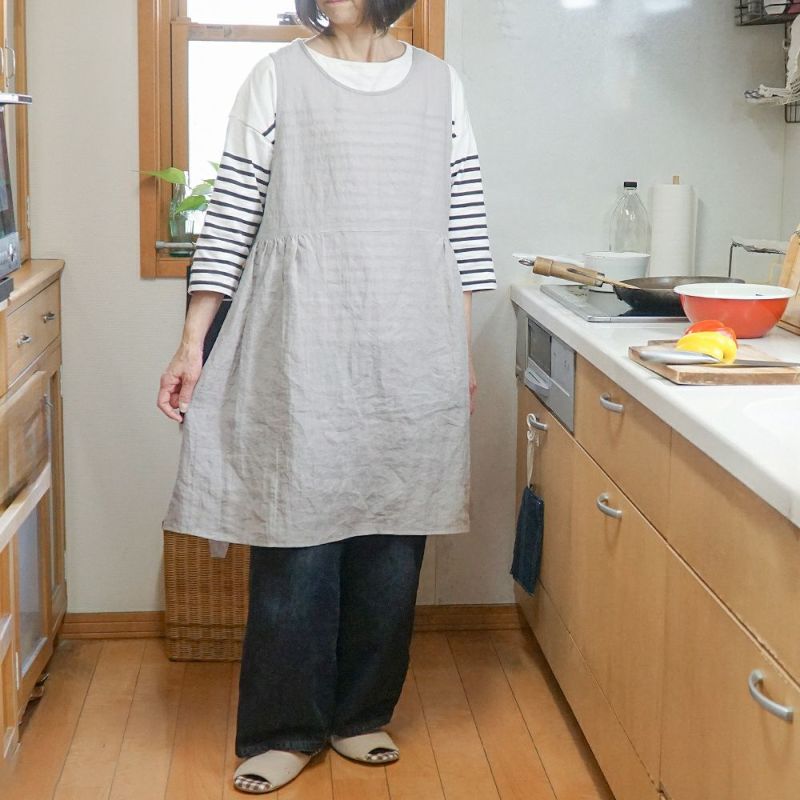 Branch m‘.,ブランチエム,ナチュラル,30代,40代,50代,60代,リネン,ゆったり,エプロン,リネンエプロン,ワンピースエプロン,エプロンワンピース,