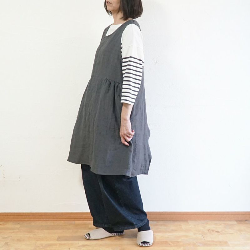 Branch m‘.,ブランチエム,ナチュラル,30代,40代,50代,60代,リネン,ゆったり,エプロン,リネンエプロン,ワンピースエプロン,エプロンワンピース,