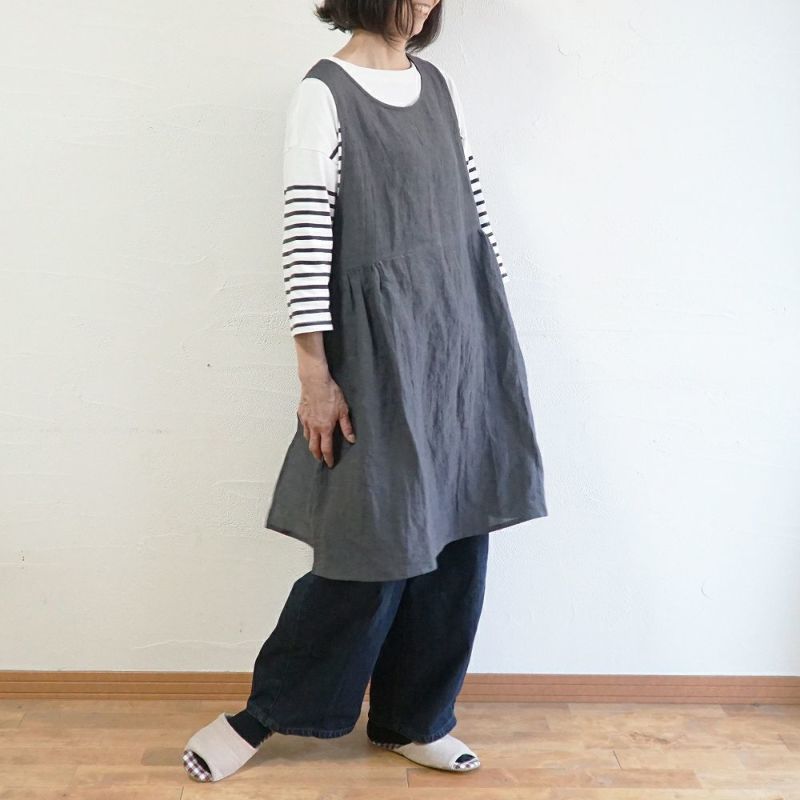 Branch m‘.,ブランチエム,ナチュラル,30代,40代,50代,60代,リネン,ゆったり,エプロン,リネンエプロン,ワンピースエプロン,エプロンワンピース,