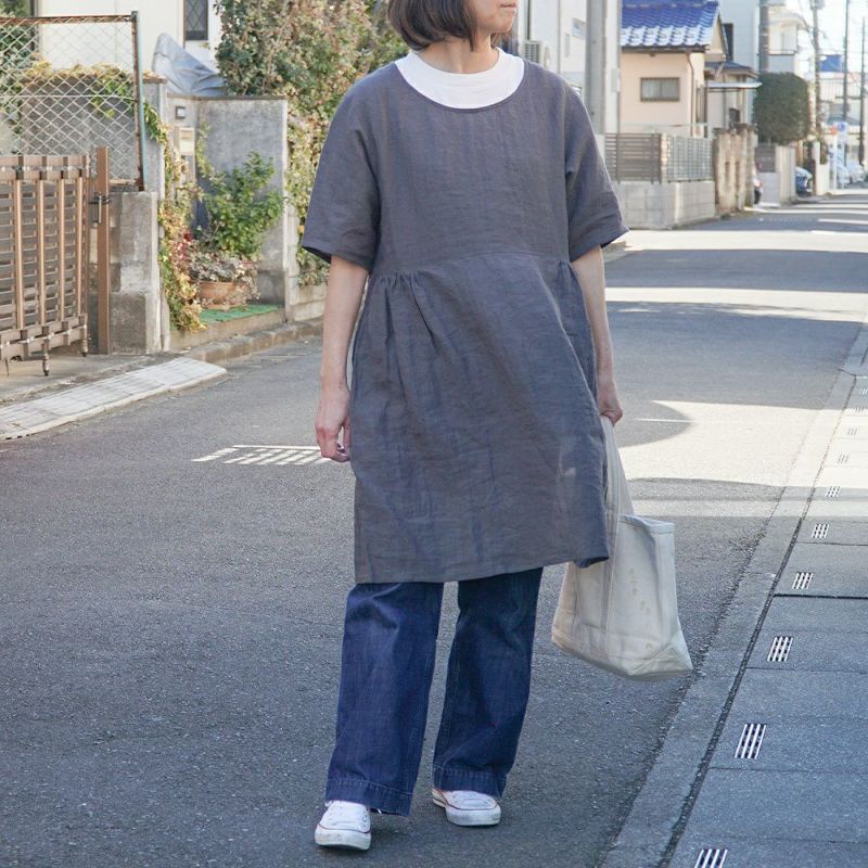 Branch m‘.,ブランチエム,ナチュラル,30代,40代,50代,60代,リネン,ゆったり,エプロン,リネンエプロン,ワンピースエプロン,エプロンワンピース,
