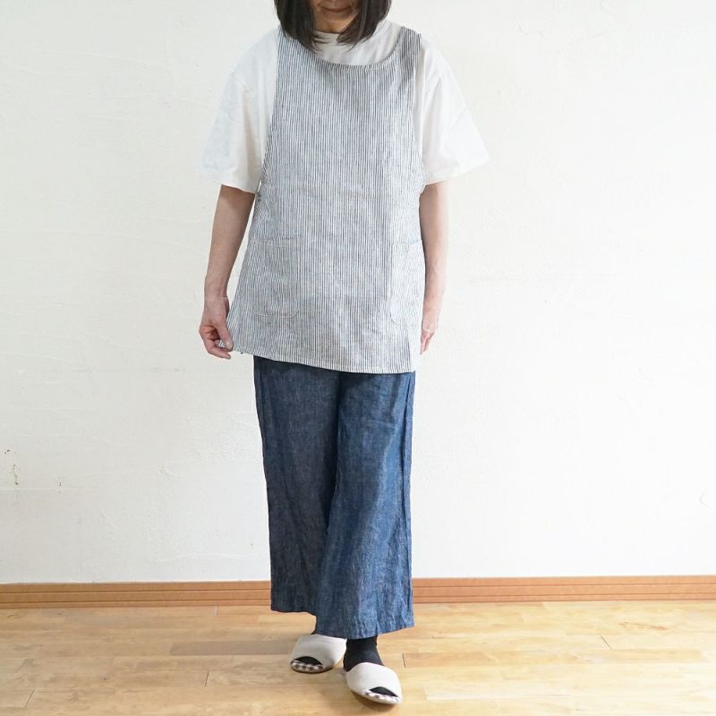 Branch m‘.,ブランチエム,ナチュラル,30代,40代,50代,60代,リネン,ゆったり,エプロン,リネンエプロン,ベスト,リネンベスト,ストライプ