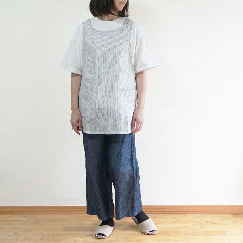 Branch m‘.,ブランチエム,ナチュラル,30代,40代,50代,60代,リネン,ゆったり,エプロン,リネンエプロン,ベスト,リネンベスト,ストライプ
