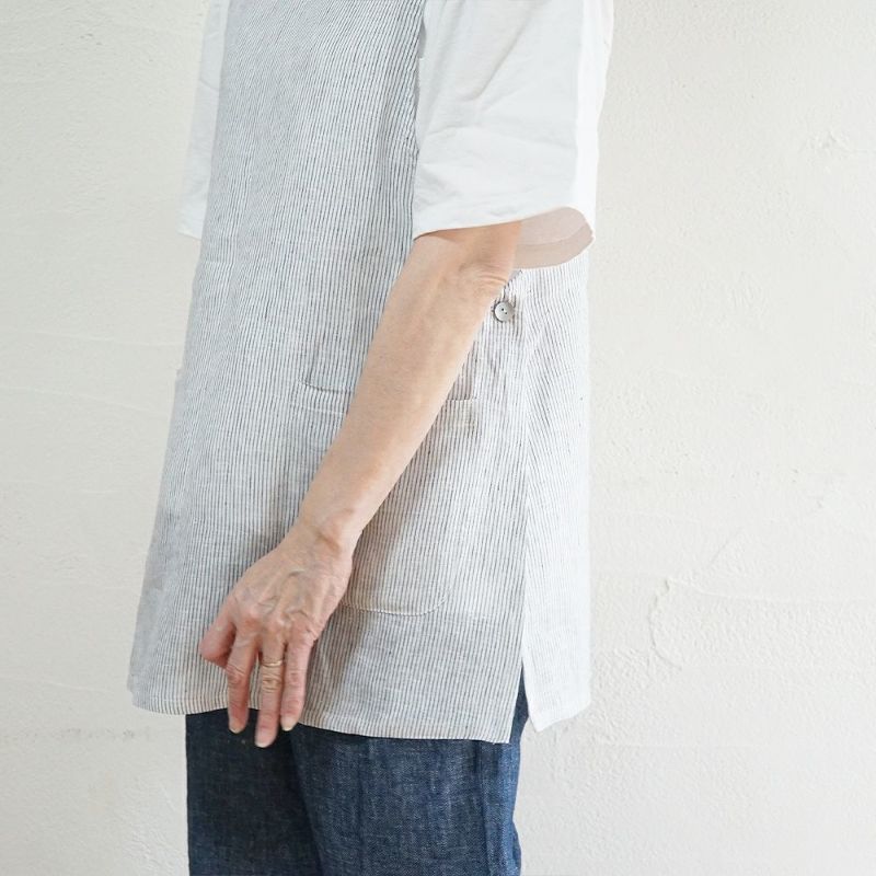 Branch m‘.,ブランチエム,ナチュラル,30代,40代,50代,60代,リネン,ゆったり,エプロン,リネンエプロン,ベスト,リネンベスト,ストライプ