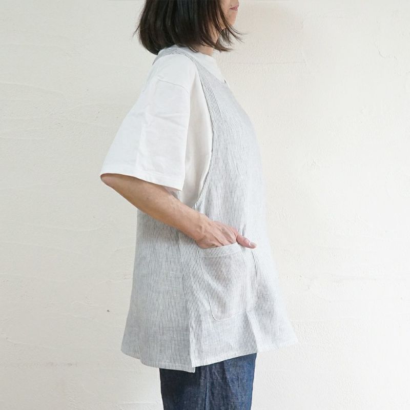 Branch m‘.,ブランチエム,ナチュラル,30代,40代,50代,60代,リネン,ゆったり,エプロン,リネンエプロン,ベスト,リネンベスト,ストライプ