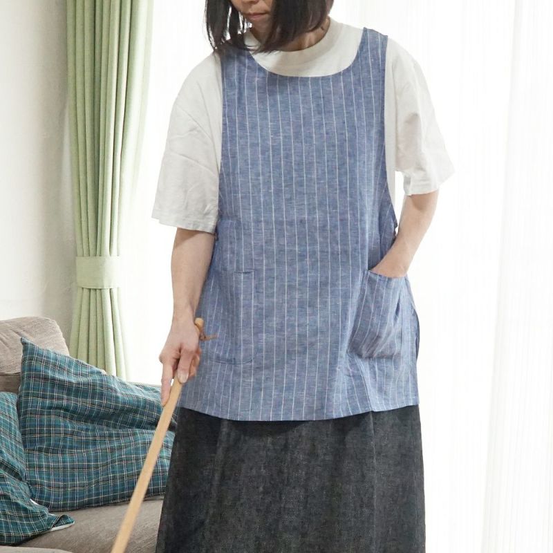 Branch m‘.,ブランチエム,ナチュラル,30代,40代,50代,60代,リネン,ゆったり,エプロン,リネンエプロン,ベスト,リネンベスト,ストライプ
