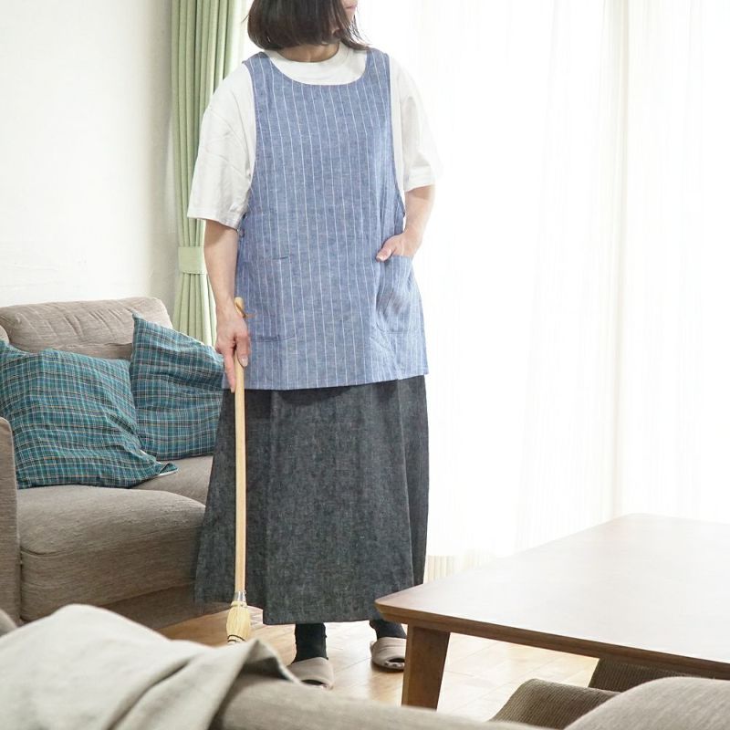 Branch m‘.,ブランチエム,ナチュラル,30代,40代,50代,60代,リネン,ゆったり,エプロン,リネンエプロン,ベスト,リネンベスト,ストライプ