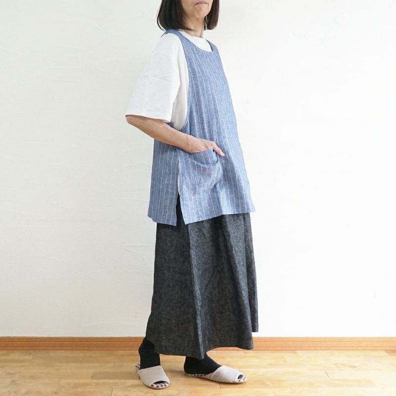 Branch m‘.,ブランチエム,ナチュラル,30代,40代,50代,60代,リネン,ゆったり,エプロン,リネンエプロン,ベスト,リネンベスト,ストライプ