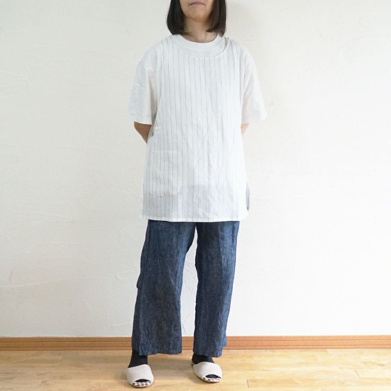 Branch m‘.,ブランチエム,ナチュラル,30代,40代,50代,60代,リネン,ゆったり,エプロン,リネンエプロン,ベスト,リネンベスト,ストライプ