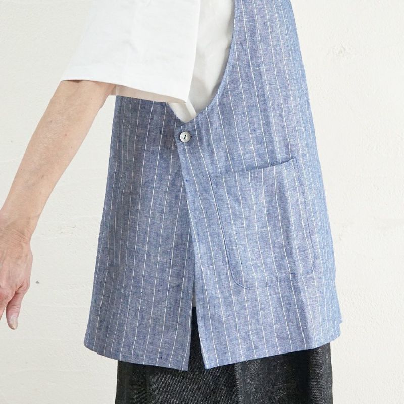 Branch m‘.,ブランチエム,ナチュラル,30代,40代,50代,60代,リネン,ゆったり,エプロン,リネンエプロン,ベスト,リネンベスト,ストライプ