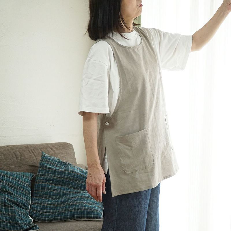 Branch m‘.,ブランチエム,ナチュラル,30代,40代,50代,60代,リネン,ゆったり,エプロン,リネンエプロン,ベスト,リネンベスト,ストライプ,コットンリネン