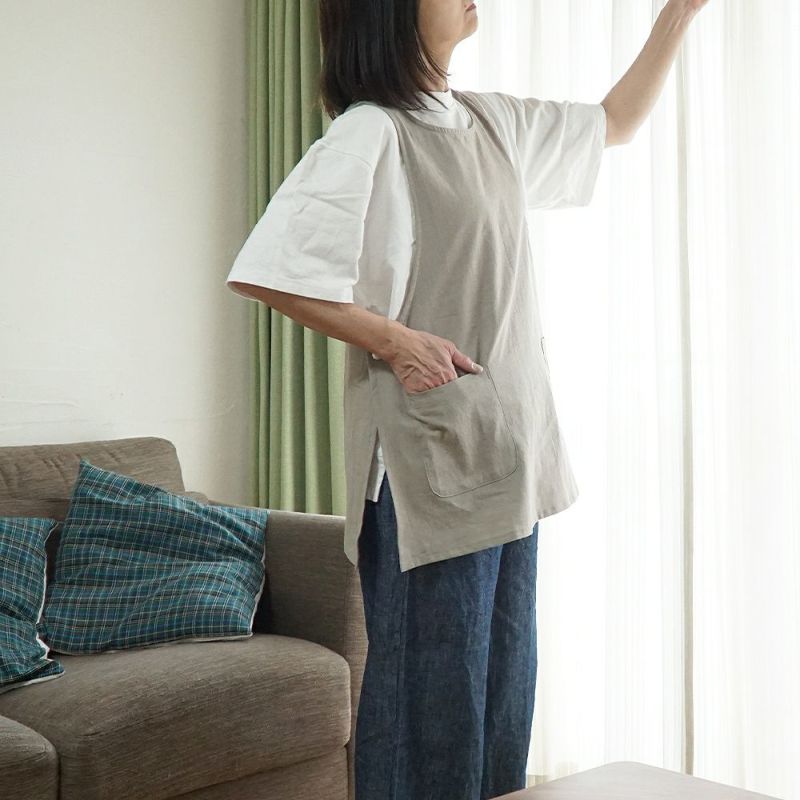 Branch m‘.,ブランチエム,ナチュラル,30代,40代,50代,60代,リネン,ゆったり,エプロン,リネンエプロン,ベスト,リネンベスト,ストライプ,コットンリネン