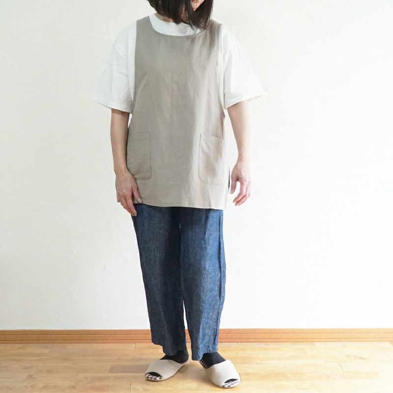 Branch m‘.,ブランチエム,ナチュラル,30代,40代,50代,60代,リネン,ゆったり,エプロン,リネンエプロン,ベスト,リネンベスト,ストライプ,コットンリネン