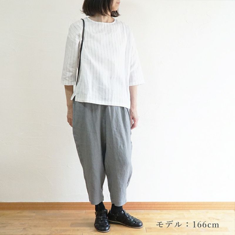 Branch m‘.,ブランチエム,ナチュラル,30代,40代,50代,60代,リネン,ゆったり,blouse,ブラウス,プルオーバー,リネンブラウス,リネンプルオーバー,ストライプブラウス,ストライプ,リネンストライプ,7分袖,7分袖ブラウス,
