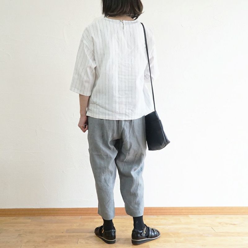 Branch m‘.,ブランチエム,ナチュラル,30代,40代,50代,60代,リネン,ゆったり,blouse,ブラウス,プルオーバー,リネンブラウス,リネンプルオーバー,ストライプブラウス,ストライプ,リネンストライプ,7分袖,7分袖ブラウス,