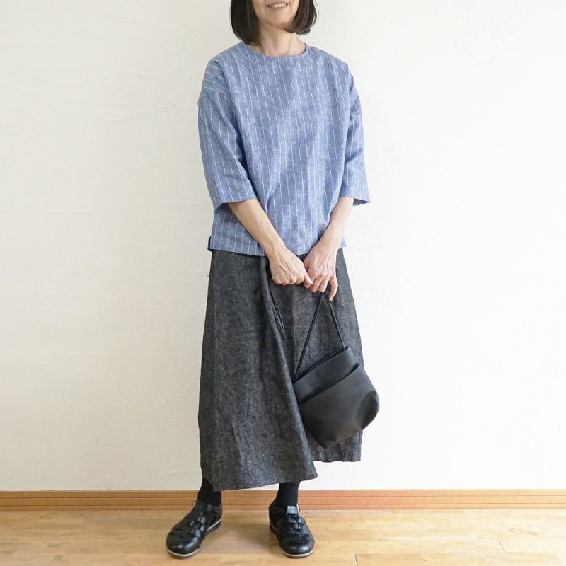 Branch m‘.,ブランチエム,ナチュラル,30代,40代,50代,60代,リネン,ゆったり,blouse,ブラウス,プルオーバー,リネンブラウス,リネンプルオーバー,ストライプブラウス,ストライプ,リネンストライプ,7分袖,7分袖ブラウス,