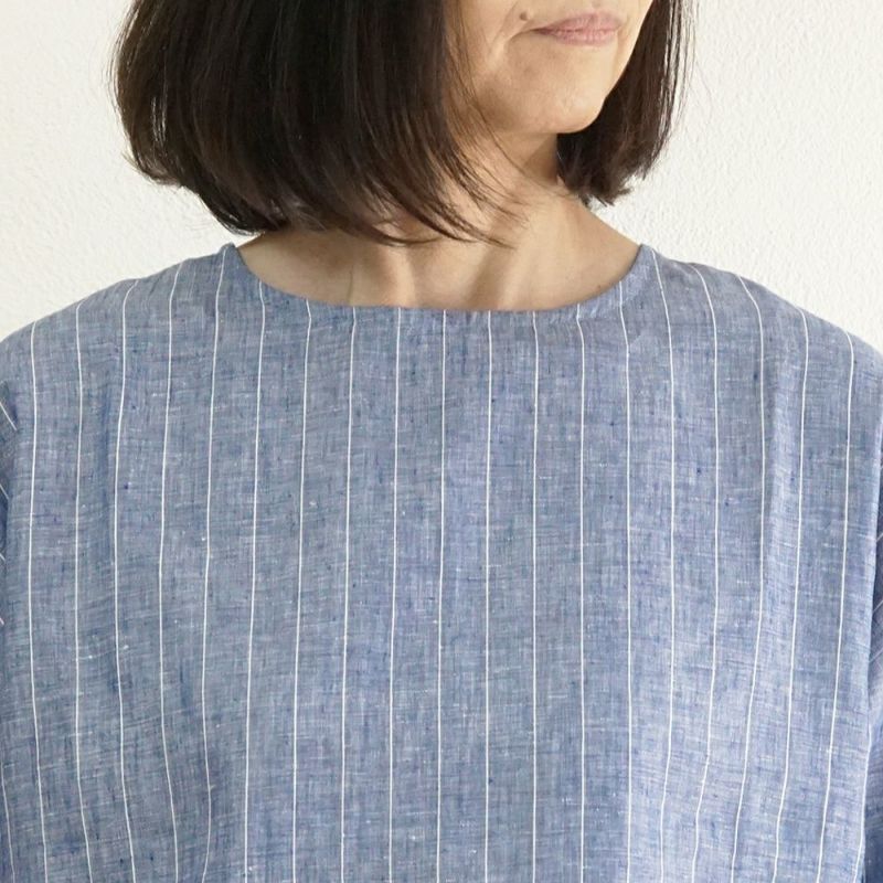 Branch m‘.,ブランチエム,ナチュラル,30代,40代,50代,60代,リネン,ゆったり,blouse,ブラウス,プルオーバー,リネンブラウス,リネンプルオーバー,ストライプブラウス,ストライプ,リネンストライプ,7分袖,7分袖ブラウス,