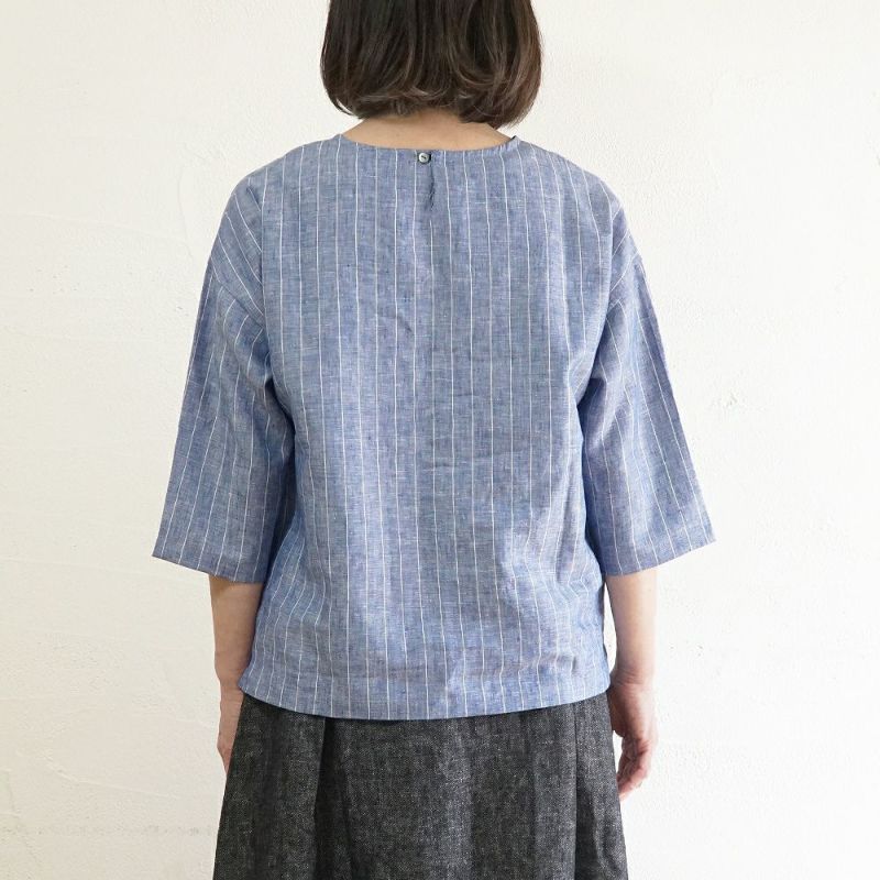 Branch m‘.,ブランチエム,ナチュラル,30代,40代,50代,60代,リネン,ゆったり,blouse,ブラウス,プルオーバー,リネンブラウス,リネンプルオーバー,ストライプブラウス,ストライプ,リネンストライプ,7分袖,7分袖ブラウス,
