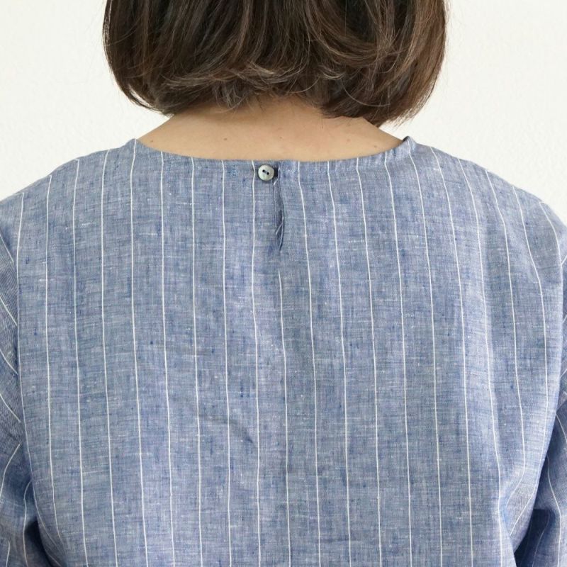 Branch m‘.,ブランチエム,ナチュラル,30代,40代,50代,60代,リネン,ゆったり,blouse,ブラウス,プルオーバー,リネンブラウス,リネンプルオーバー,ストライプブラウス,ストライプ,リネンストライプ,7分袖,7分袖ブラウス,