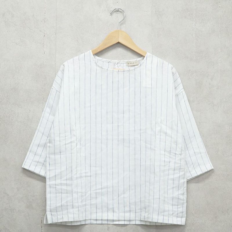 Branch m‘.,ブランチエム,ナチュラル,30代,40代,50代,60代,リネン,ゆったり,blouse,ブラウス,プルオーバー,リネンブラウス,リネンプルオーバー,ストライプブラウス,ストライプ,リネンストライプ,7分袖,7分袖ブラウス,