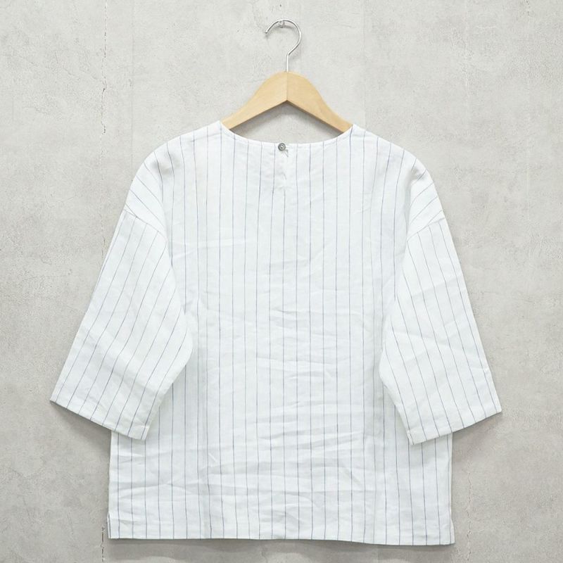 Branch m‘.,ブランチエム,ナチュラル,30代,40代,50代,60代,リネン,ゆったり,blouse,ブラウス,プルオーバー,リネンブラウス,リネンプルオーバー,ストライプブラウス,ストライプ,リネンストライプ,7分袖,7分袖ブラウス,