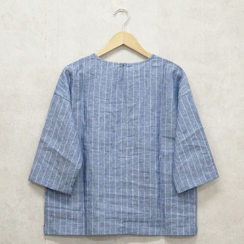 Branch m‘.,ブランチエム,ナチュラル,30代,40代,50代,60代,リネン,ゆったり,blouse,ブラウス,プルオーバー,リネンブラウス,リネンプルオーバー,ストライプブラウス,ストライプ,リネンストライプ,7分袖,7分袖ブラウス,