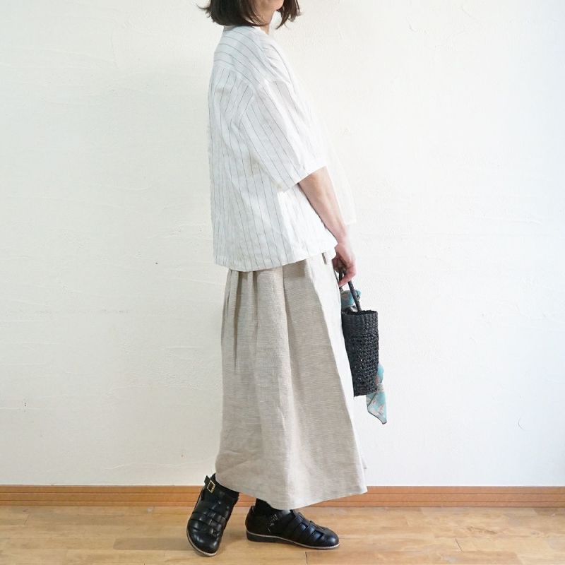 Branch m‘.,ブランチエム,ナチュラル,30代,40代,50代,60代,リネン,ゆったり,blouse,ブラウス,シャツ,リネンブラウス,リネンシャツ,ストライプブラウス,ストライプ,リネンストライプ,5分袖,5分袖ブラウス,５分袖シャツ,バンドカラー