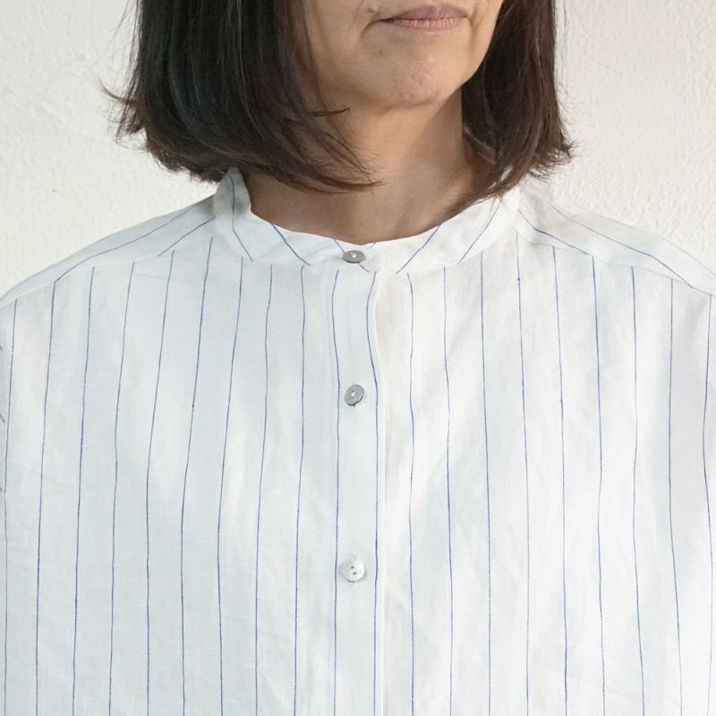 Branch m‘.,ブランチエム,ナチュラル,30代,40代,50代,60代,リネン,ゆったり,blouse,ブラウス,シャツ,リネンブラウス,リネンシャツ,ストライプブラウス,ストライプ,リネンストライプ,5分袖,5分袖ブラウス,５分袖シャツ,バンドカラー