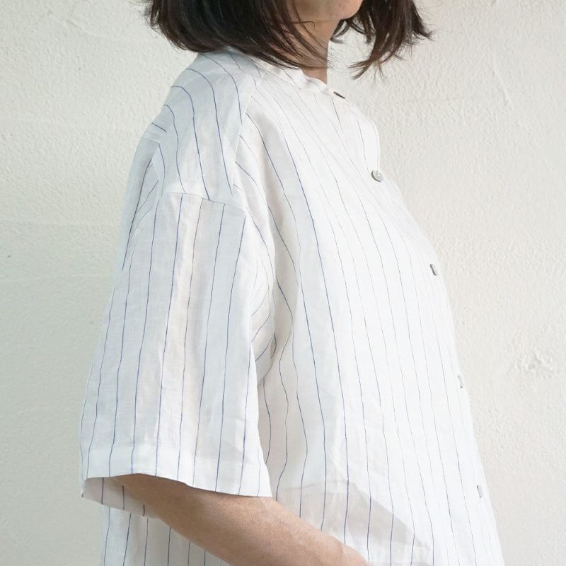 Branch m‘.,ブランチエム,ナチュラル,30代,40代,50代,60代,リネン,ゆったり,blouse,ブラウス,シャツ,リネンブラウス,リネンシャツ,ストライプブラウス,ストライプ,リネンストライプ,5分袖,5分袖ブラウス,５分袖シャツ,バンドカラー