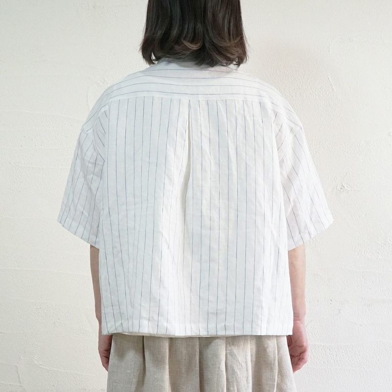 Branch m‘.,ブランチエム,ナチュラル,30代,40代,50代,60代,リネン,ゆったり,blouse,ブラウス,シャツ,リネンブラウス,リネンシャツ,ストライプブラウス,ストライプ,リネンストライプ,5分袖,5分袖ブラウス,５分袖シャツ,バンドカラー