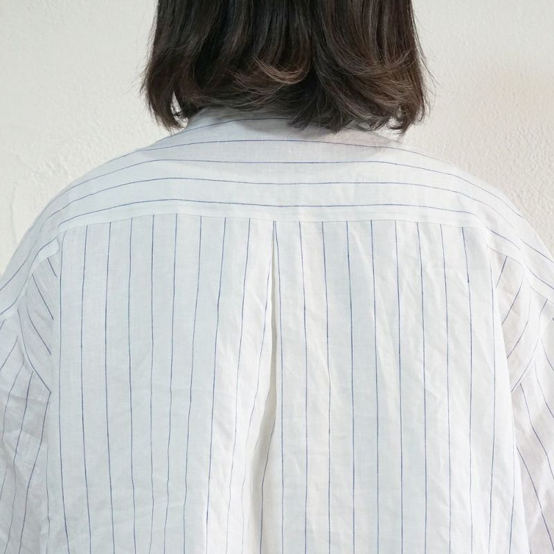 Branch m‘.,ブランチエム,ナチュラル,30代,40代,50代,60代,リネン,ゆったり,blouse,ブラウス,シャツ,リネンブラウス,リネンシャツ,ストライプブラウス,ストライプ,リネンストライプ,5分袖,5分袖ブラウス,５分袖シャツ,バンドカラー